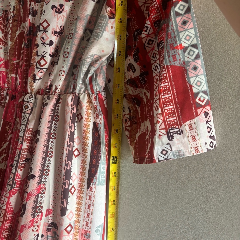 Boho V-Neck Maxi Dress in Pink and Red - Picture 9 of 9